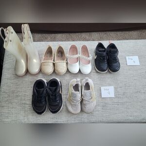 Girls Shoe Lot 6 Pairs Sizes 8 And 9 Nike Sneakers Rain Boots Dress Shoes